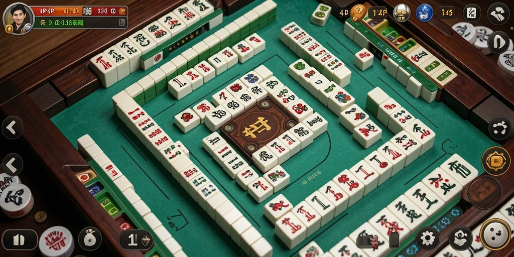 Tampilan gameplay 4P4P dengan ubin Mahjong yang berwarna-warni.