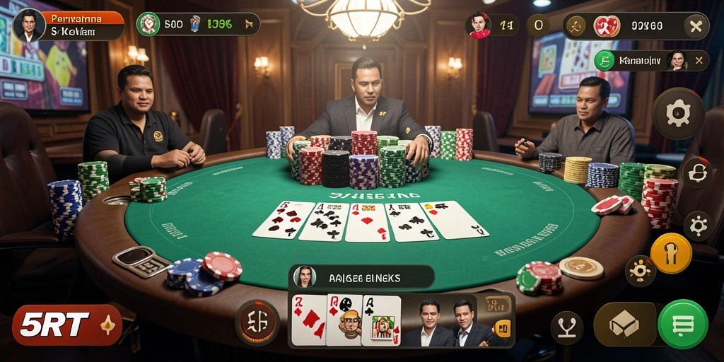 Tampilan gameplay yang menegangkan dari 5RT saat bermain poker.