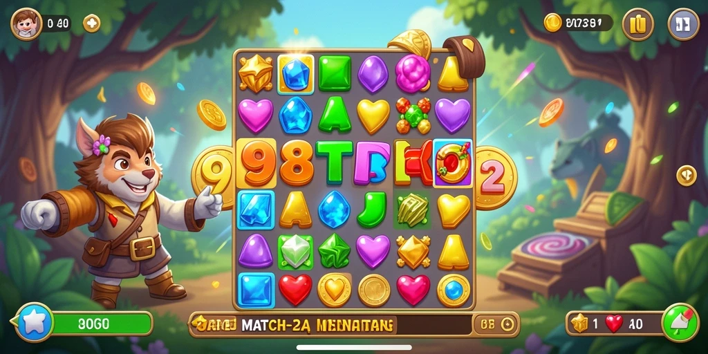 Screenshot gameplay 98TOTO menampilkan kombinasi objek Match-3 yang seru.