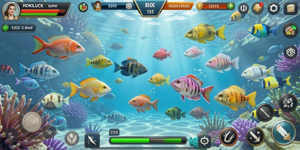 Tampilan gameplay seru HOKILUCK saat menangkap ikan.