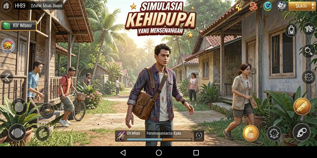 Screenshot gameplay HR89 dengan karakter yang berinteraksi dalam dunia simulator.