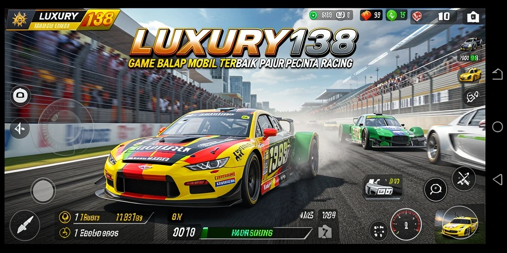 Tampilan gameplay seru dalam LUXURY138 dengan mobil balap berkecepatan tinggi.