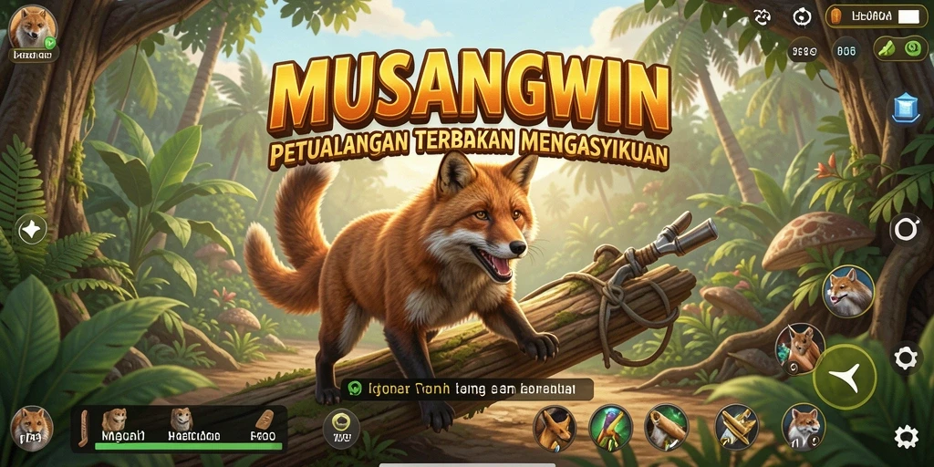 Tampilan screenshot dari gameplay MUSANGWIN yang menampilkan eksplorasi dunia terbuka.
