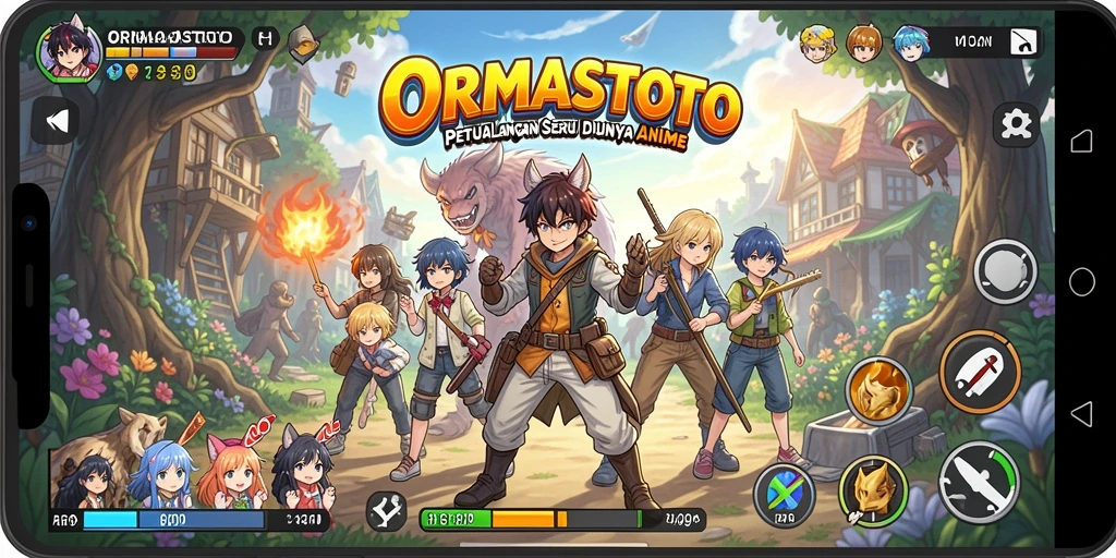 Screenshot gameplay ORMASTOTO menunjukkan aksi seru karakter anime.