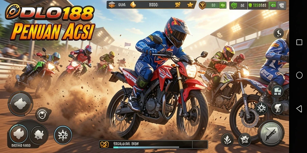 Tampilan gameplay seru di POLO188 dengan balapan motor cepat.