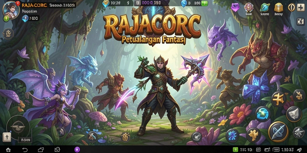 Tangkapan layar gameplay RAJACORC menampilkan petualangan seru di dunia penuh misteri.