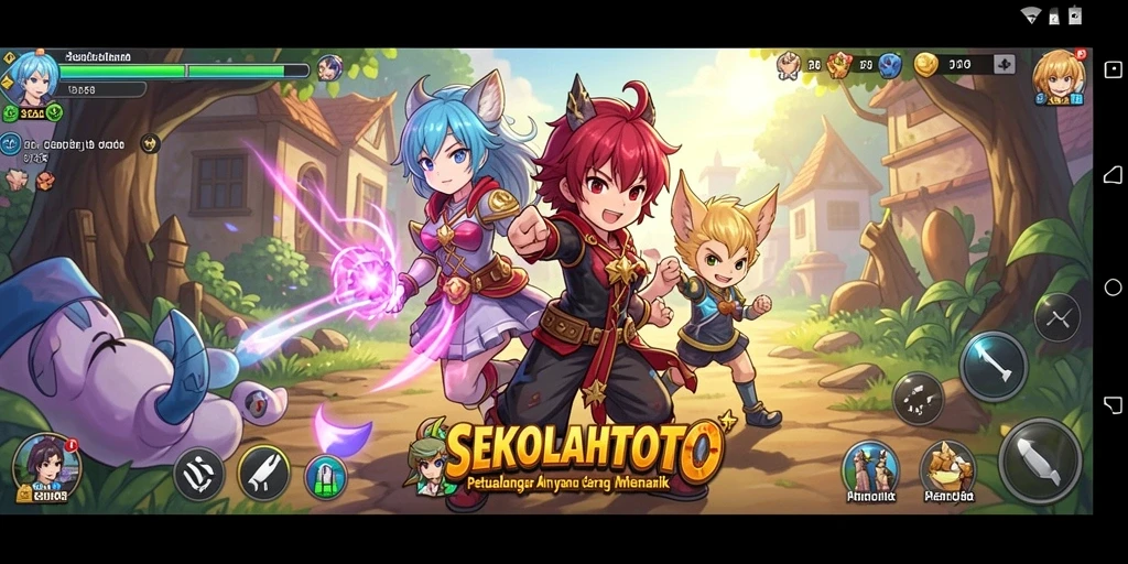 Tampilan gameplay dari SEKOLAHTOTO dengan karakter anime yang menarik.