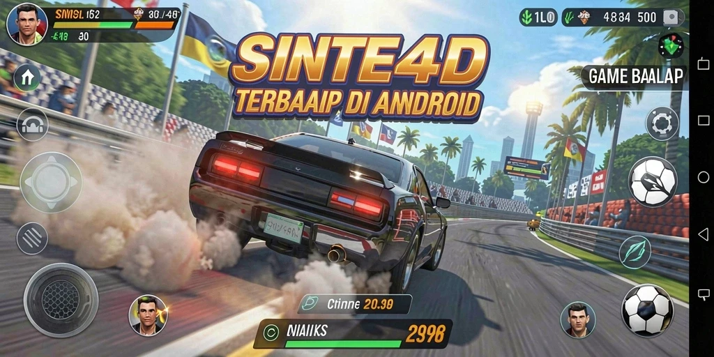 Screenshot gameplay SINTE4D menunjukkan aksi balapan yang seru dan mendebarkan.